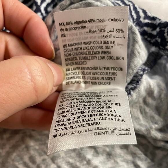 Boho Geometric Print Peasant Blouse Navy White Style & Co 0X - Picture 4 of 6